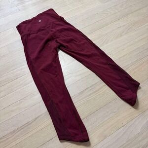 Lululemon Burgundy High Rise Crossover Mesh Crop Leggings Size 4 LW6ADCS